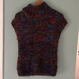 HANDMADE Knit Dark Rainbow Turtleneck Boucle Sweater Vest Size S/M